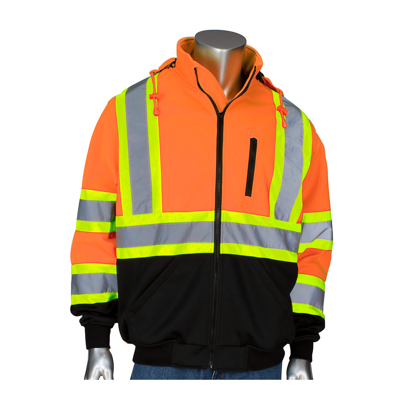 #323-1475X PIP® ANSI Type R Class 3 and CAN/CSA Z96 Two-Tone X-Back Full Zip Grid Fleece Sweatshirt with Black Bottom - Orange